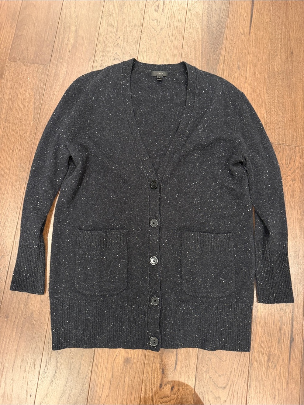 J. Crew Black Speckled Button-Front Long Cardigan Size Small - C1-609